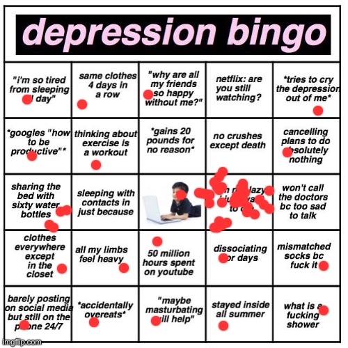 cooked | image tagged in depression bingo | made w/ Imgflip meme maker