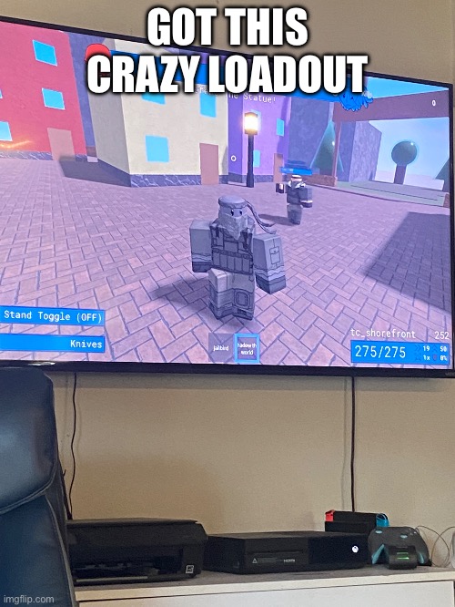 Playing item asylum | GOT THIS CRAZY LOADOUT | image tagged in roblox | made w/ Imgflip meme maker