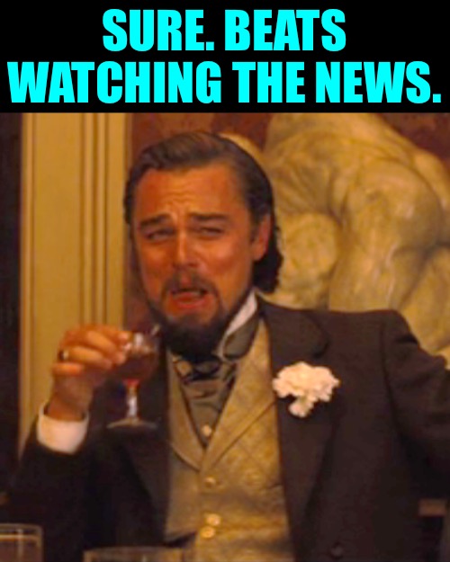 Laughing Leo Meme | SURE. BEATS WATCHING THE NEWS. | image tagged in memes,laughing leo | made w/ Imgflip meme maker