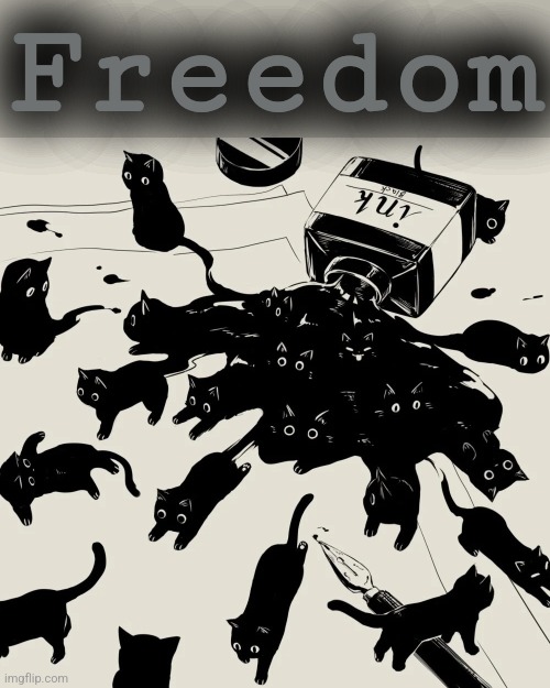 Avogado6 | Freedom | image tagged in avogado6,black cat,oh no black cat,black ink,freedom,release the cats | made w/ Imgflip meme maker