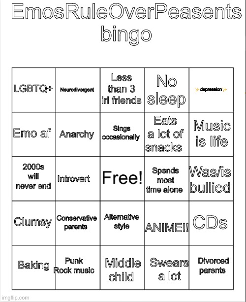 EmosRuleOverPeasents Bingo Blank Meme Template