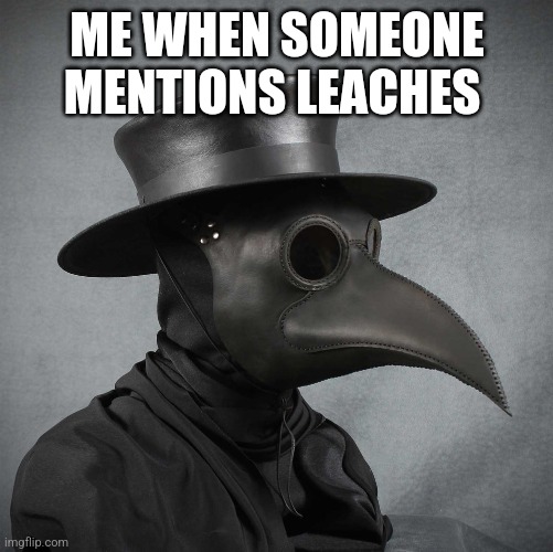 plague doctor | ME WHEN SOMEONE MENTIONS LEACHES | image tagged in plague doctor | made w/ Imgflip meme maker