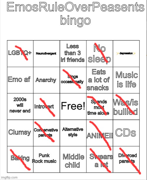 EmosRuleOverPeasents Bingo | image tagged in emosruleoverpeasents bingo | made w/ Imgflip meme maker