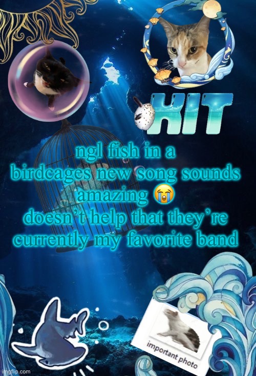 silly announcement template by asriel | ngl fish in a birdcages new song sounds amazing 😭
doesn’t help that they’re currently my favorite band | image tagged in silly announcement template by asriel | made w/ Imgflip meme maker