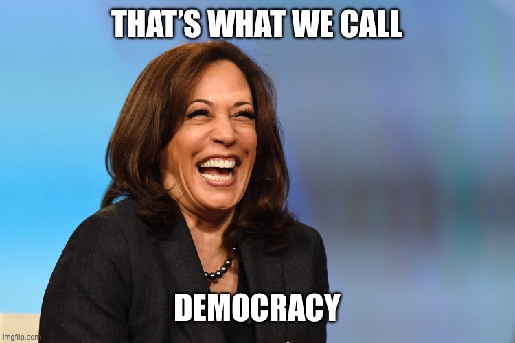 Kamala Harris laughing | THAT’S WHAT WE CALL DEMOCRACY | image tagged in kamala harris laughing | made w/ Imgflip meme maker