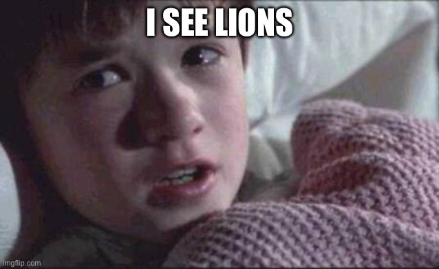 I See Dead People Meme | I SEE LIONS | image tagged in memes,i see dead people | made w/ Imgflip meme maker