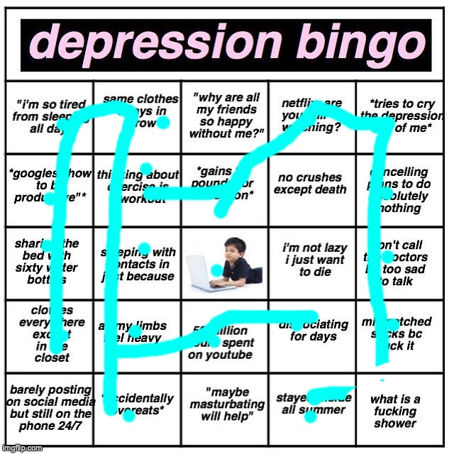 healthy depression ;( | image tagged in depression bingo | made w/ Imgflip meme maker