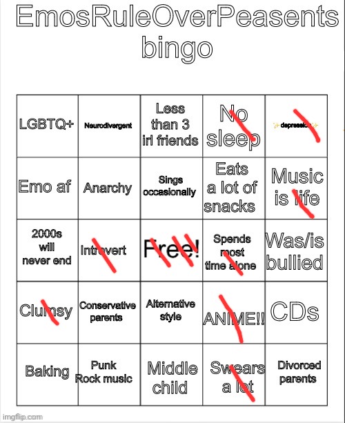 EmosRuleOverPeasents Bingo | image tagged in emosruleoverpeasents bingo | made w/ Imgflip meme maker