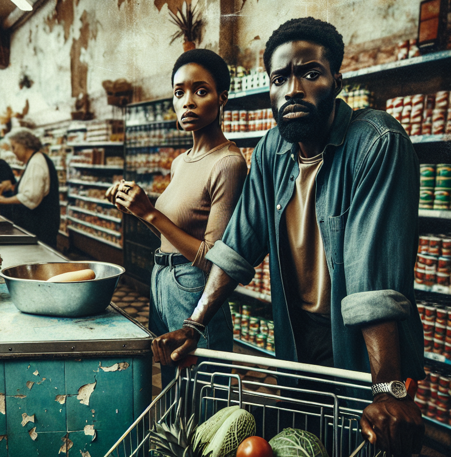 High Quality African-American couple at grocery store checkout Blank Meme Template