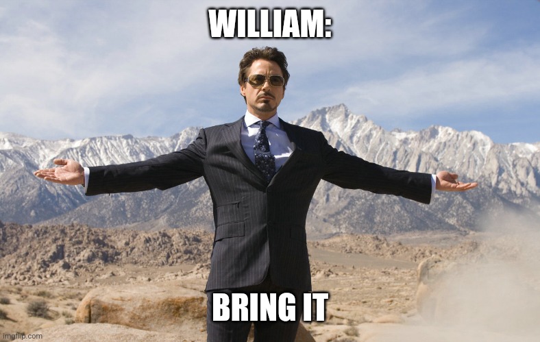 Tony Stark, Bring It | WILLIAM: BRING IT | image tagged in tony stark bring it | made w/ Imgflip meme maker