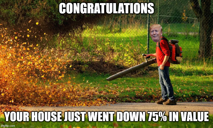 The noise causes cancer | CONGRATULATIONS; YOUR HOUSE JUST WENT DOWN 75% IN VALUE | image tagged in donald trump,barack obama,dnc | made w/ Imgflip meme maker