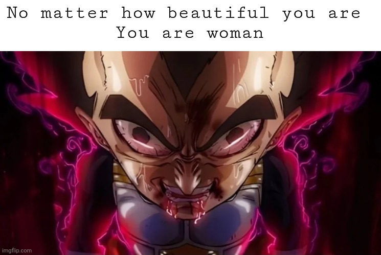 vegeta drool | No matter how beautiful you are 
You are woman | image tagged in vegeta drool | made w/ Imgflip meme maker