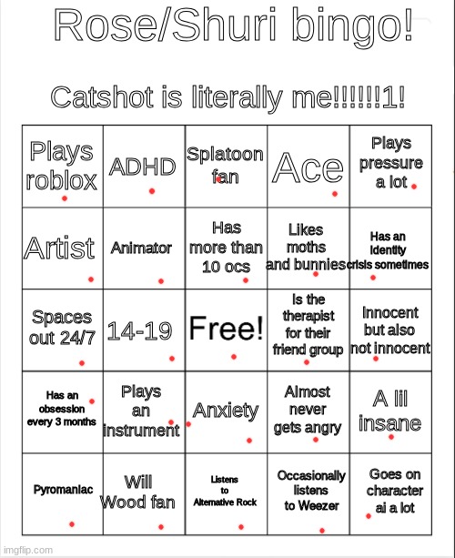 Doing my own bingo because I'm bored | image tagged in rose/shuri bingo | made w/ Imgflip meme maker