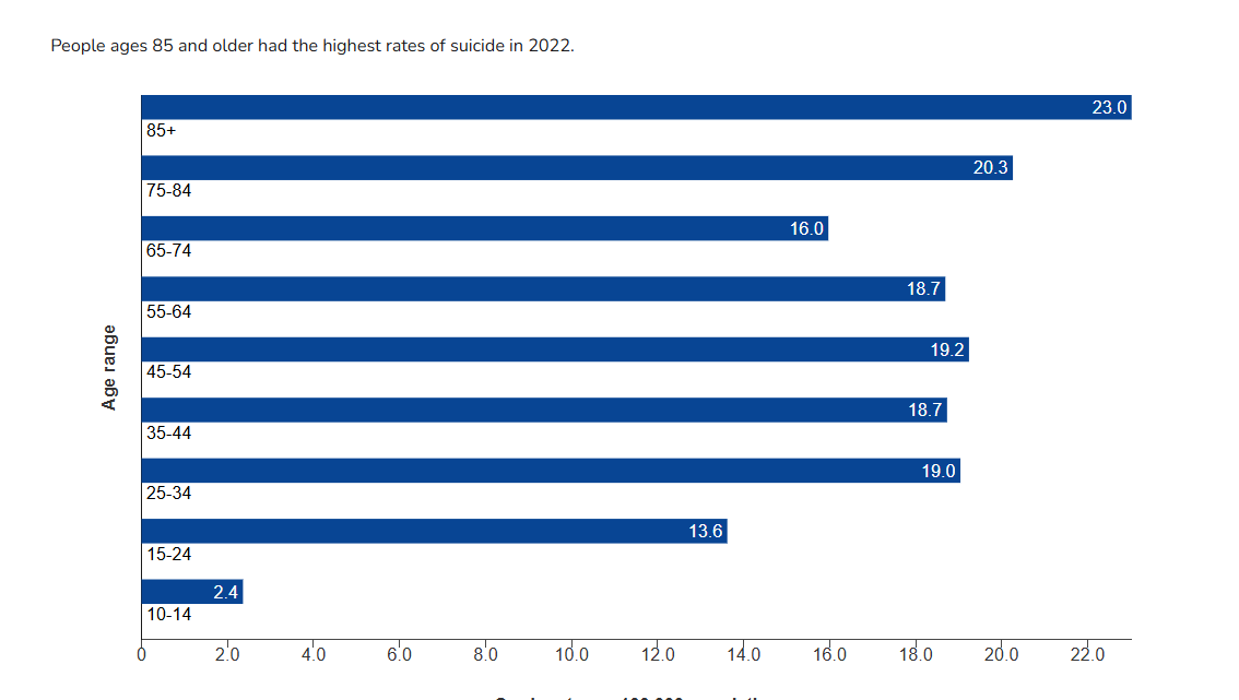 US suicide  rates by age - CDC Blank Meme Template