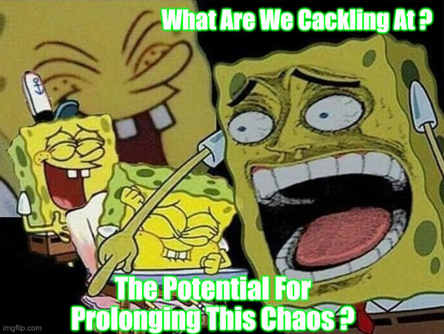 Lunatics | What Are We Cackling At ? The Potential For Prolonging This Chaos ? | image tagged in spongebob laughing hysterically,political meme,politics,funny memes,funny | made w/ Imgflip meme maker