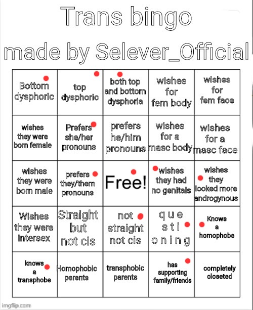 Trans Bingo | image tagged in trans bingo | made w/ Imgflip meme maker