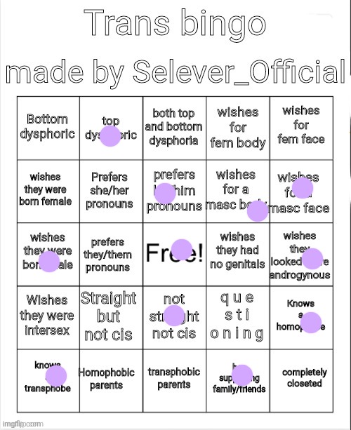 Trans Bingo | image tagged in trans bingo | made w/ Imgflip meme maker