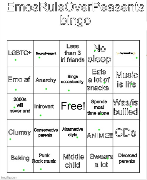 EmosRuleOverPeasents Bingo | image tagged in emosruleoverpeasents bingo | made w/ Imgflip meme maker