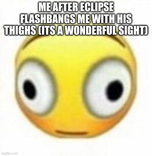 Cursed flustered emoji | ME AFTER ECLIPSE FLASHBANGS ME WITH HIS THIGHS (ITS A WONDERFUL SIGHT) | image tagged in cursed flustered emoji | made w/ Imgflip meme maker