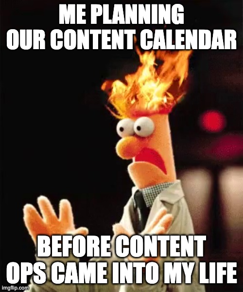 Hair on fire | ME PLANNING OUR CONTENT CALENDAR; BEFORE CONTENT OPS CAME INTO MY LIFE | image tagged in hair on fire | made w/ Imgflip meme maker