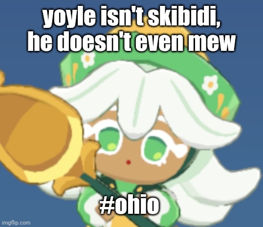 satire | yoyle isn't skibidi, he doesn't even mew; #ohio | image tagged in chamomile cokkieoir | made w/ Imgflip meme maker