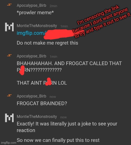 Everything's fine now, let's just keep posting bingos | I'm censoring the link because I dont want anyone to try and type it out to see it | made w/ Imgflip meme maker