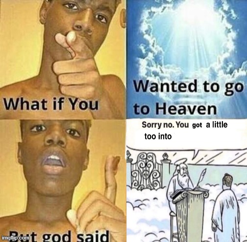 What if you wanted to go to Heaven | image tagged in what if you wanted to go to heaven | made w/ Imgflip meme maker