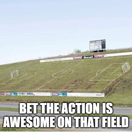 Soccer Anyone? | BET THE ACTION IS AWESOME ON THAT FIELD | image tagged in you had one job | made w/ Imgflip meme maker