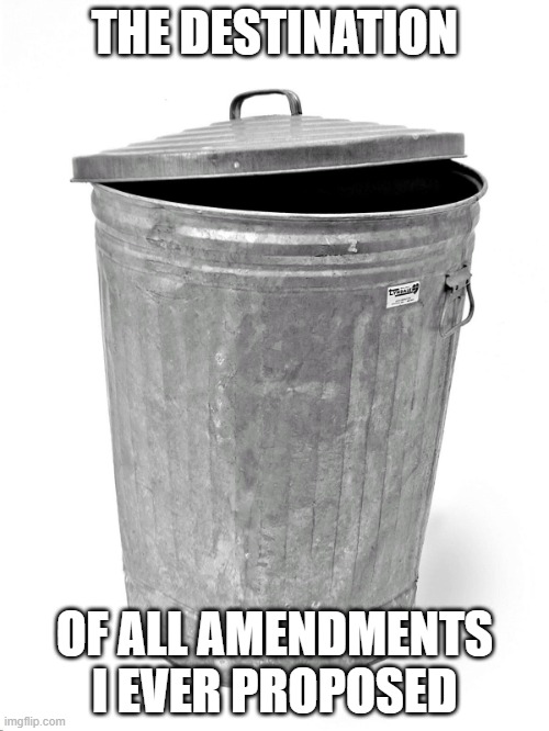 MUN/ The destination of all amendments I ever proposed | THE DESTINATION; OF ALL AMENDMENTS I EVER PROPOSED | image tagged in trash can | made w/ Imgflip meme maker