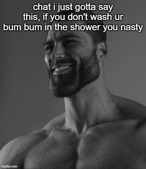 Giga Chad | chat i just gotta say this, if you don't wash ur bum bum in the shower you nasty | image tagged in giga chad | made w/ Imgflip meme maker