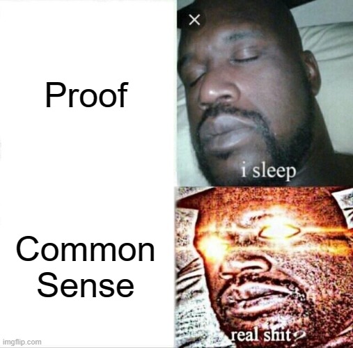 Sleeping Shaq Meme | Proof; Common Sense | image tagged in memes,sleeping shaq | made w/ Imgflip meme maker