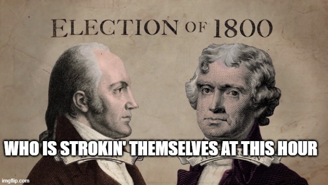 1800 Election | WHO IS STROKIN' THEMSELVES AT THIS HOUR | image tagged in 1800 election | made w/ Imgflip meme maker