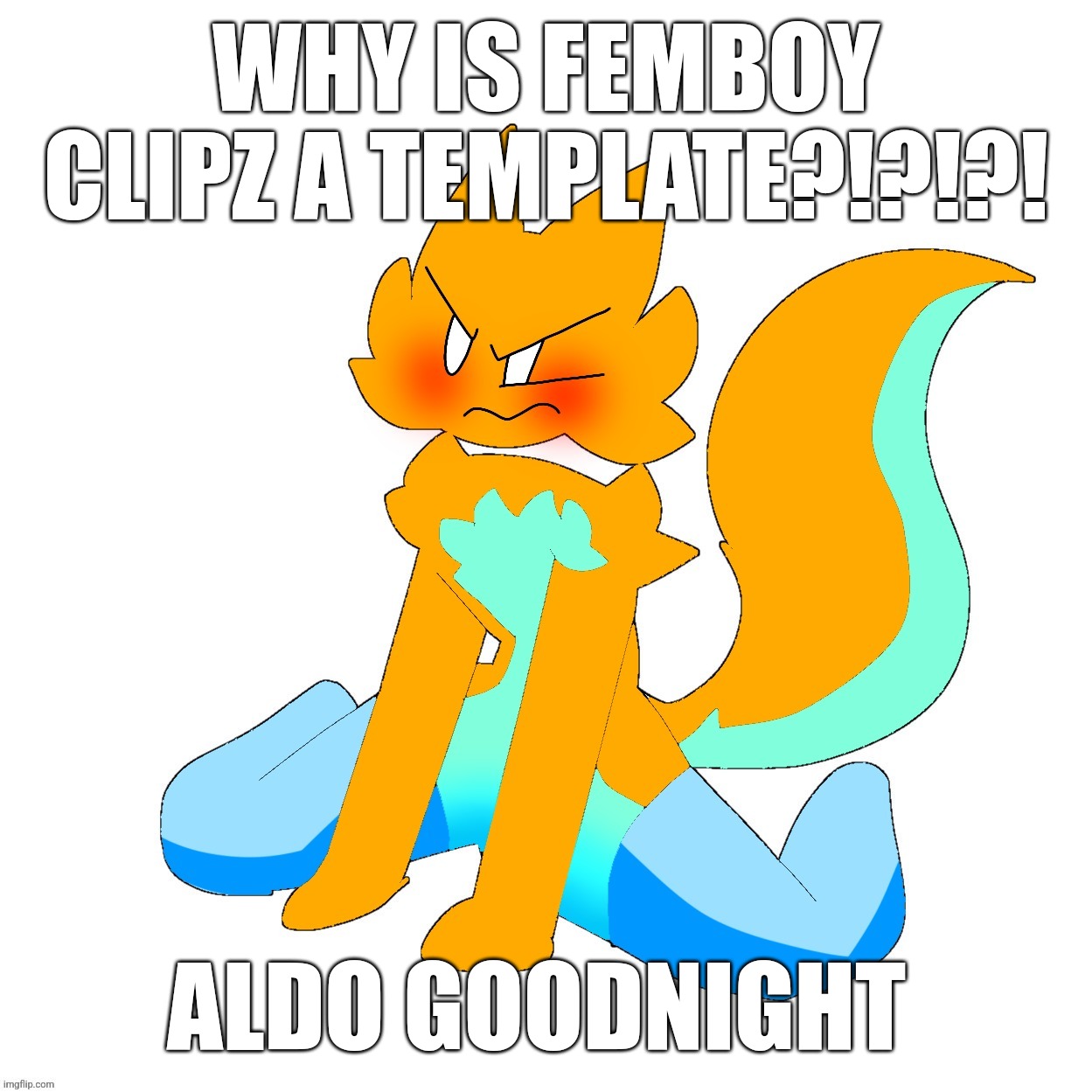 HUH?!?! | WHY IS FEMBOY CLIPZ A TEMPLATE?!?!?! ALDO GOODNIGHT | image tagged in femboy clipz | made w/ Imgflip meme maker