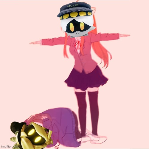 Monika t-posing on Sans | image tagged in monika t-posing on sans | made w/ Imgflip meme maker