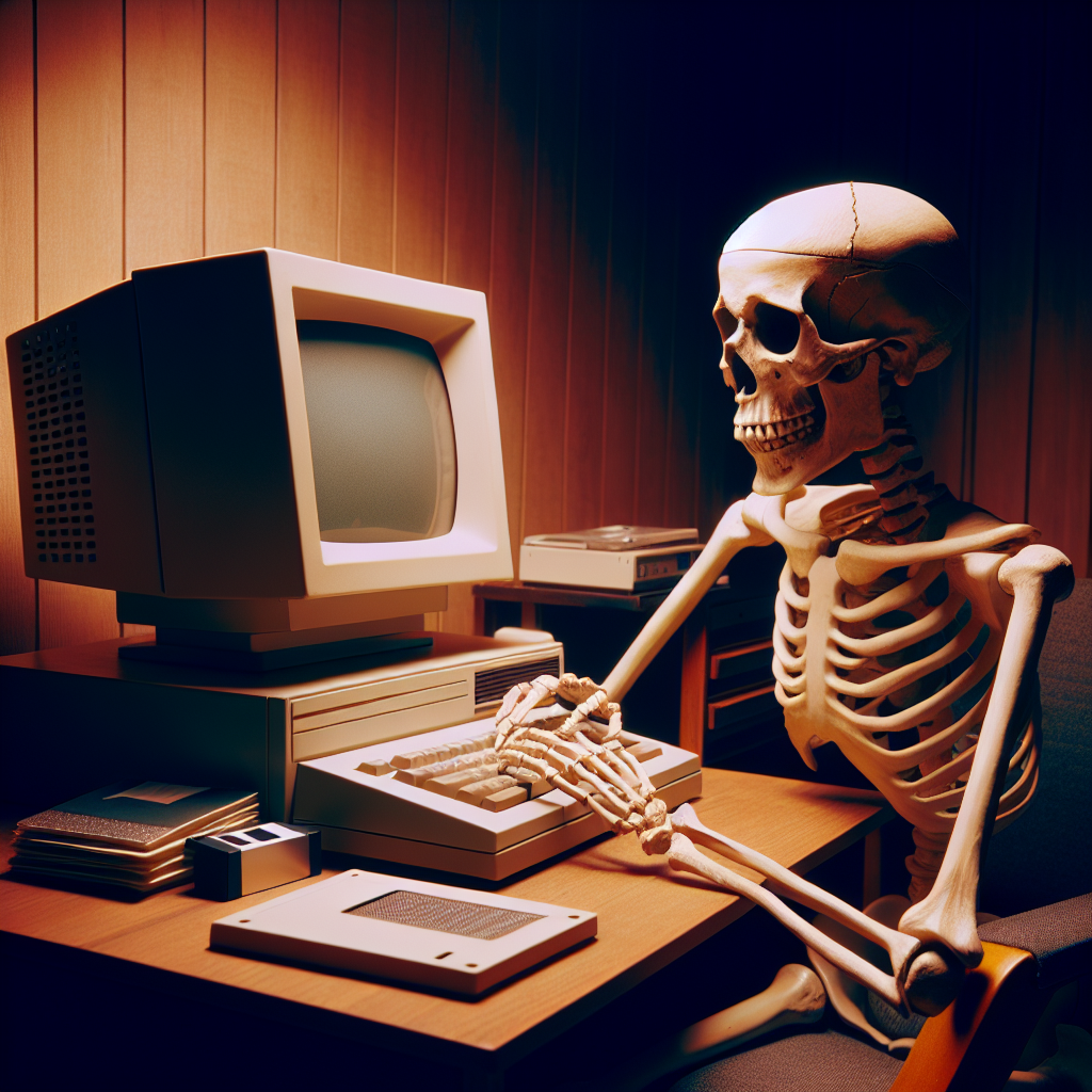 High Quality skeleton sitting at a computer Blank Meme Template