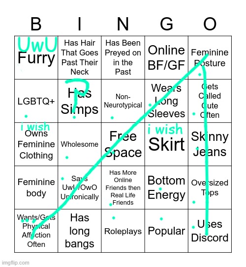 :3 | UwU; i wish; i wish | image tagged in femboy bingo | made w/ Imgflip meme maker