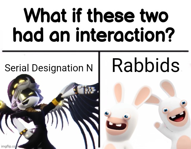 What if these two had an interaction? | Serial Designation N; Rabbids | image tagged in what if these two had an interaction,crossover | made w/ Imgflip meme maker