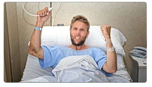 Sick man in hospital bed Blank Meme Template