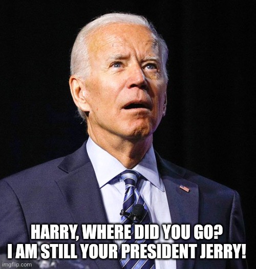 Joe Biden | HARRY, WHERE DID YOU GO?  I AM STILL YOUR PRESIDENT JERRY! | image tagged in joe biden | made w/ Imgflip meme maker
