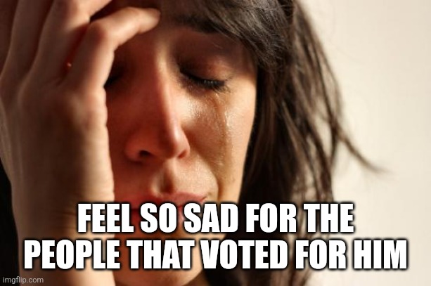 First World Problems Meme | FEEL SO SAD FOR THE PEOPLE THAT VOTED FOR HIM | image tagged in memes,first world problems | made w/ Imgflip meme maker