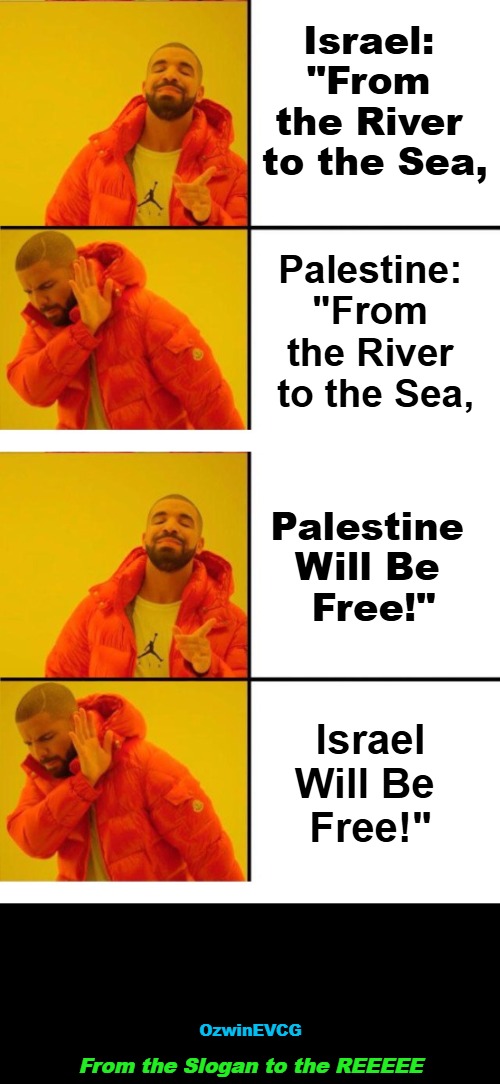 <-->When My Side Shouts It, It's Justifiable; When Your Side Shouts It, It's Genocidal<--> | Israel: 

"From 

the River 

to the Sea, Palestine: 

"From 

the River 

to the Sea, Palestine 

Will Be 

Free!"; Israel

Will Be 

Free!"; OzwinEVCG; From the Slogan to the REEEEE | image tagged in palestine,israel,reeeeetardation,partisans,slogans,clown world | made w/ Imgflip meme maker