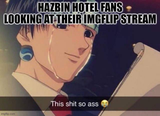 This s**t so ass | HAZBIN HOTEL FANS LOOKING AT THEIR IMGFLIP STREAM | image tagged in this s t so ass | made w/ Imgflip meme maker