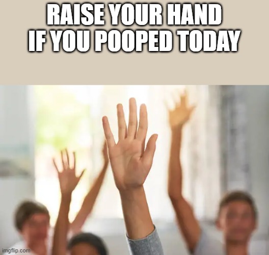 If You Pooped Today | RAISE YOUR HAND IF YOU POOPED TODAY | image tagged in raise your hand,hands,pooped,poop,funny,memes | made w/ Imgflip meme maker