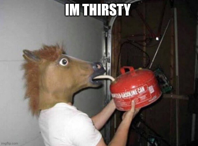 Horse drinking gasoline | IM THIRSTY | image tagged in horse drinking gasoline | made w/ Imgflip meme maker
