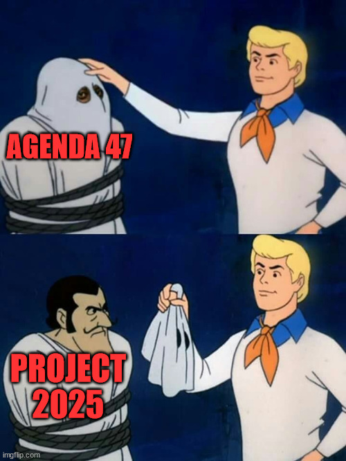 Scooby doo mask reveal | AGENDA 47; PROJECT 2025 | image tagged in scooby doo mask reveal | made w/ Imgflip meme maker