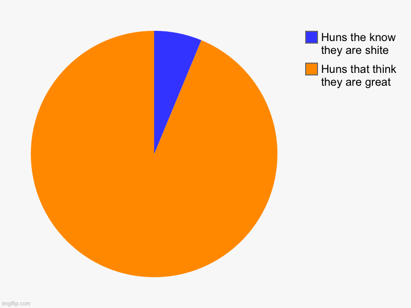 Huns that think they are great , Huns the know they are shite | image tagged in charts,pie charts | made w/ Imgflip chart maker