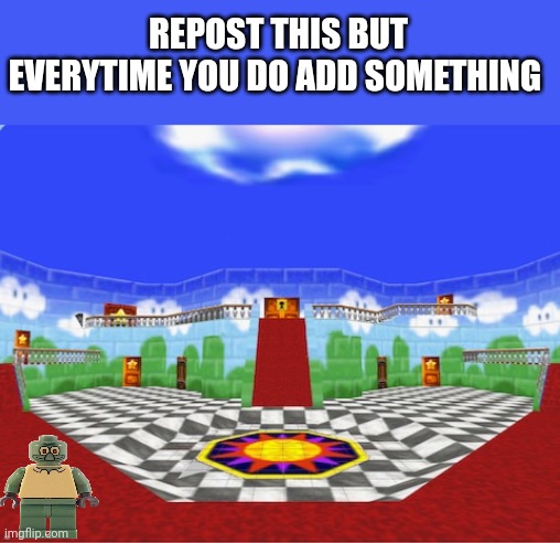 I added Lego Squidward | REPOST THIS BUT EVERYTIME YOU DO ADD SOMETHING | image tagged in inside peach's castle | made w/ Imgflip meme maker