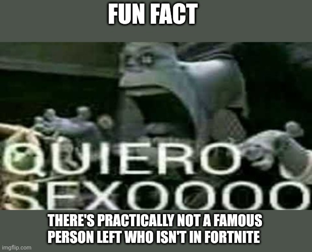 Like they added the Turkish Olympic guy | FUN FACT; THERE'S PRACTICALLY NOT A FAMOUS PERSON LEFT WHO ISN'T IN FORTNITE | image tagged in quiero sexoooo | made w/ Imgflip meme maker