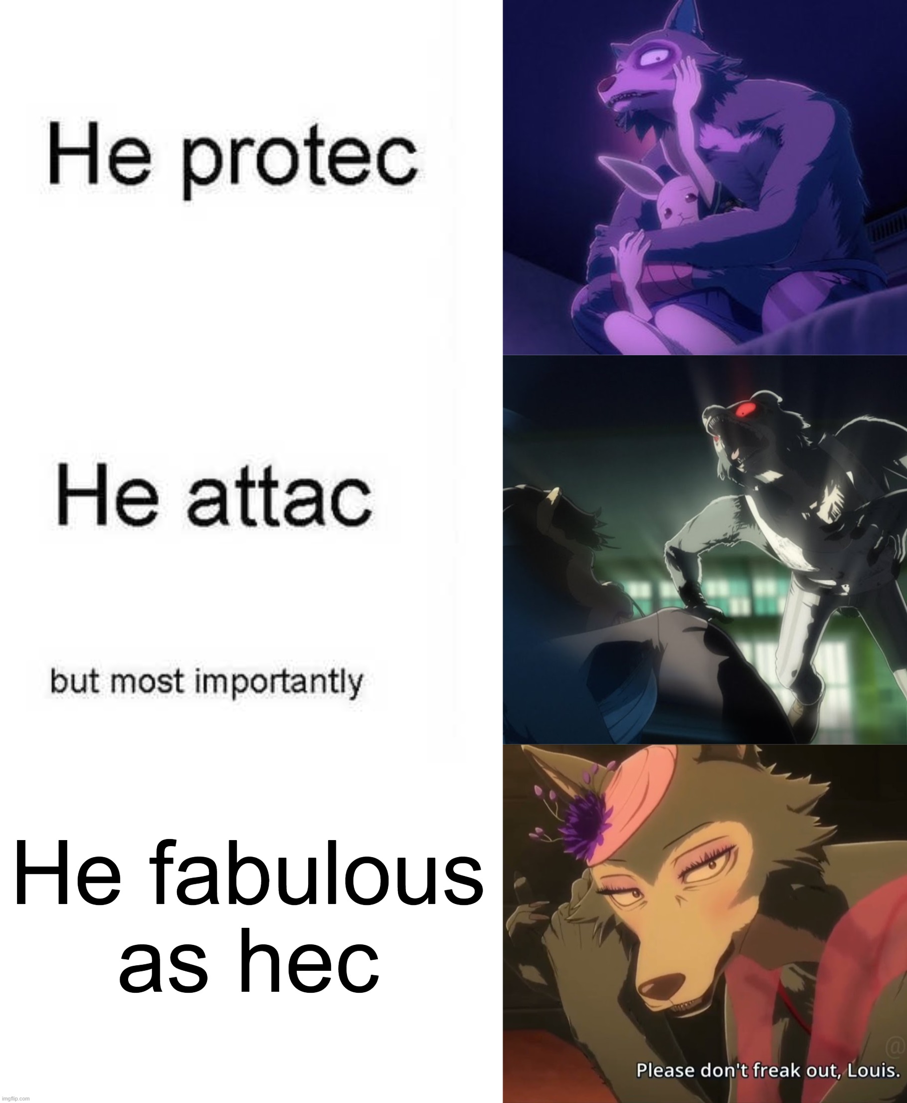 Cross-dressing is awesome, Change my mind. xD | He fabulous as hec | image tagged in he protec he attac but most importantly,beastars,legoshi | made w/ Imgflip meme maker