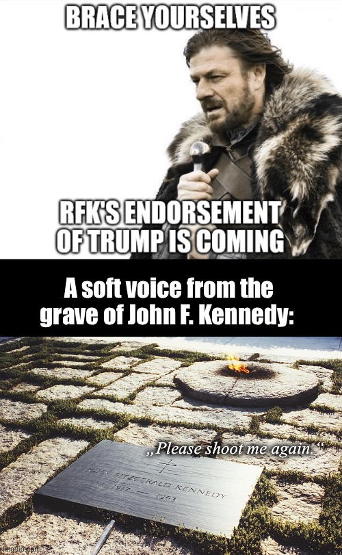 The Kennedys | A soft voice from the grave of John F. Kennedy:; „Please shoot me again.“ | image tagged in kennedy,trump | made w/ Imgflip meme maker